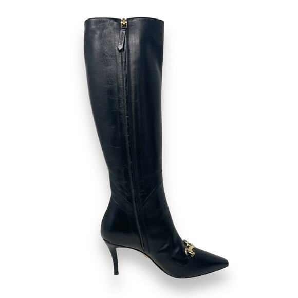 Gucci Shoes - Gucci Zumi Leather Knee High Pointed Toe GG Horsebit Heel Boots Black EU 37